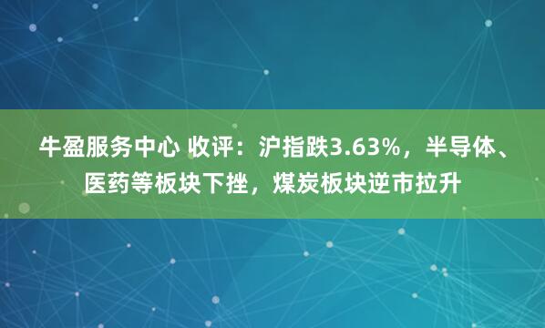 牛盈服务中心 收评：沪指跌3.63%，半导体、医药等板块下挫，煤炭板块逆市拉升